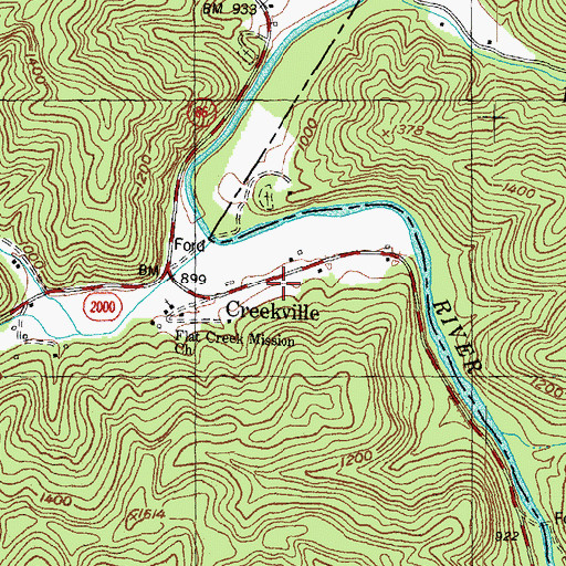 Topographic Map of Creekville Post Office (historical), KY