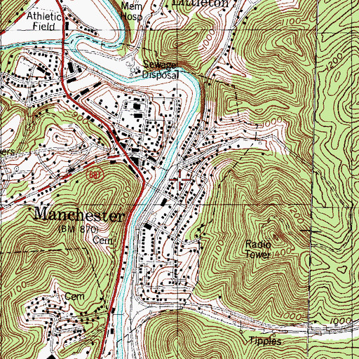 Topographic Map of East Manchester Post Office (historical), KY