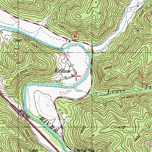 Topographic Map of Erline Post Office (historical), KY