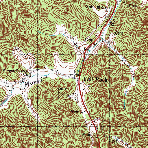 Topographic Map of Fall Rock Post Office, KY