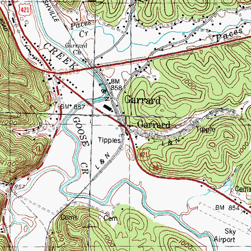 Topographic Map of Garrard Railroad Station (historical), KY