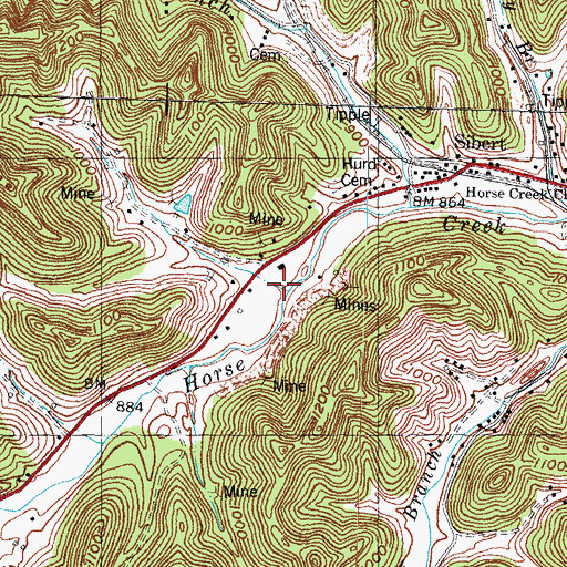 Topographic Map of Hurd Branch, KY