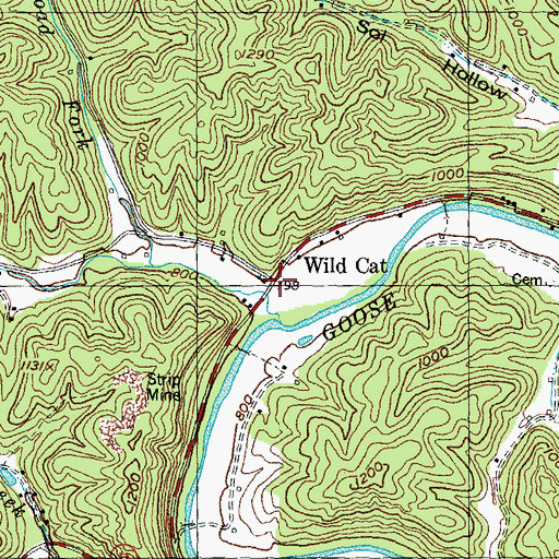 Topographic Map of Wildcat Post Office (historical), KY