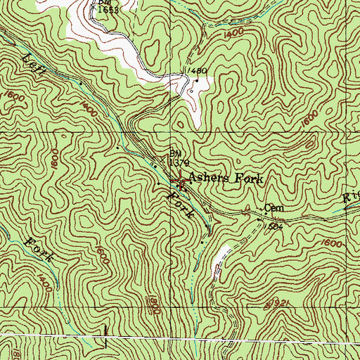 Topographic Map of Asher Fork Post Office (historical), KY