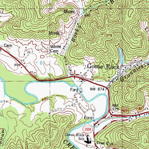 Topographic Map of Goose Rock Post Office, KY