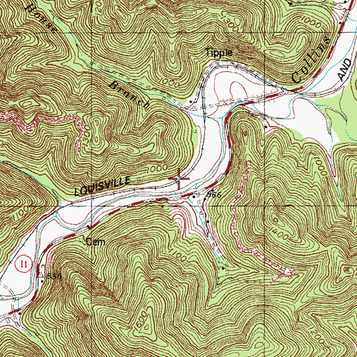 Topographic Map of Redglow Railroad Station (historical), KY