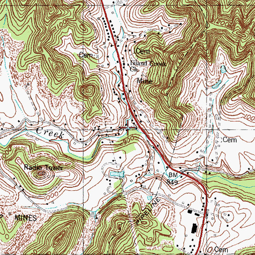 Topographic Map of Right Fork Island Creek, KY