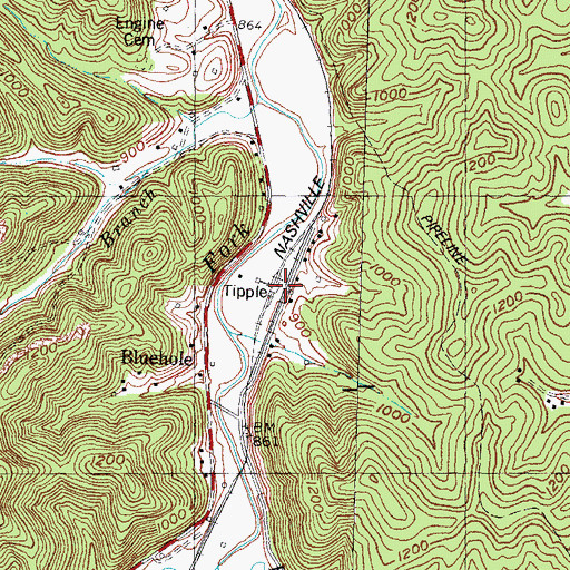 Topographic Map of Rondonnel Railroad Flag Station (historical), KY