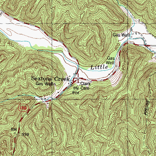 Topographic Map of Sextons Creek Post Office, KY