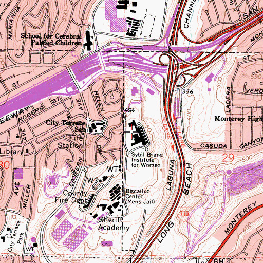 Topographic Map of Sybil Brand Institute for Women, CA