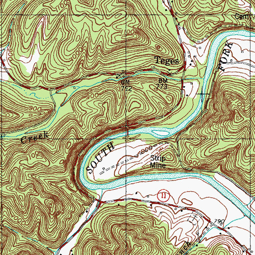 Topographic Map of Teges Post Office (historical), KY