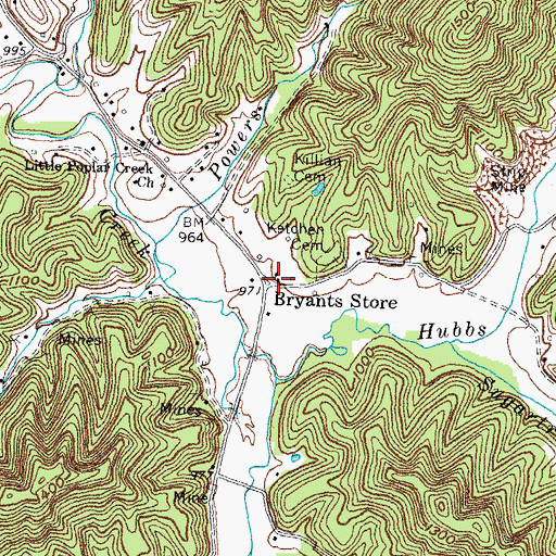 Topographic Map of Bryants Store Post Office, KY