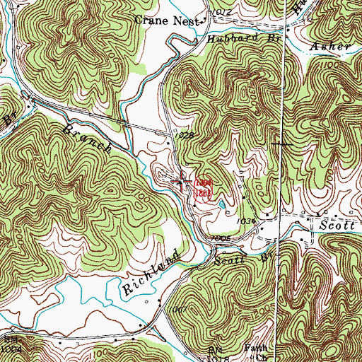 Topographic Map of Crane Nest Church, KY