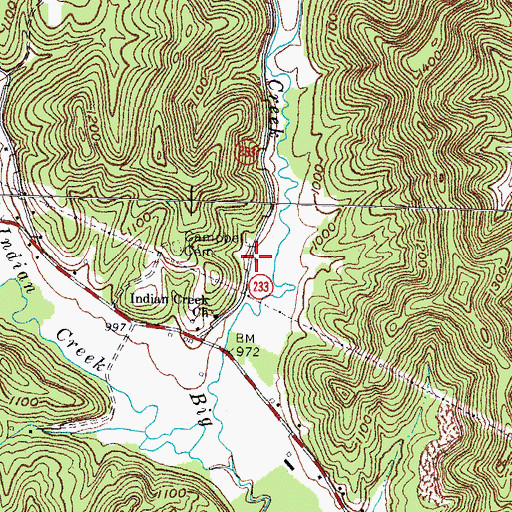 Topographic Map of Indian Creek Post Office (historical), KY