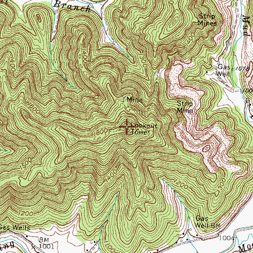 Topographic Map of Mud Creek Lookout Tower, KY