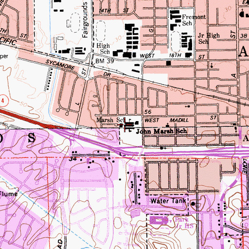 Topographic Map of Marsh Elementary School, CA