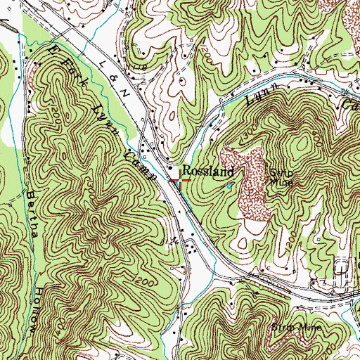 Topographic Map of Rossland Railroad Station (historical), KY
