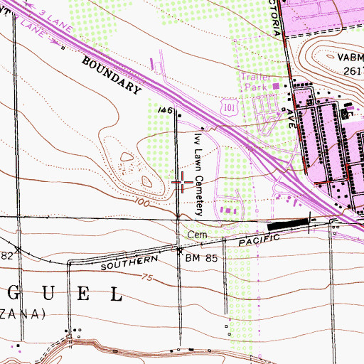 Topographic Map of Ivy Lawn Cemetery, CA