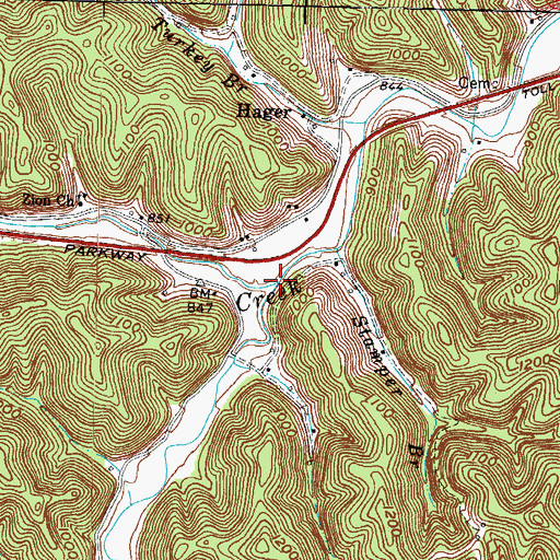 Topographic Map of Left Fork Johnson Creek, KY