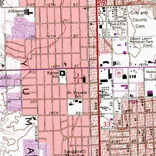Topographic Map of Yuma Adventist Christian School, AZ