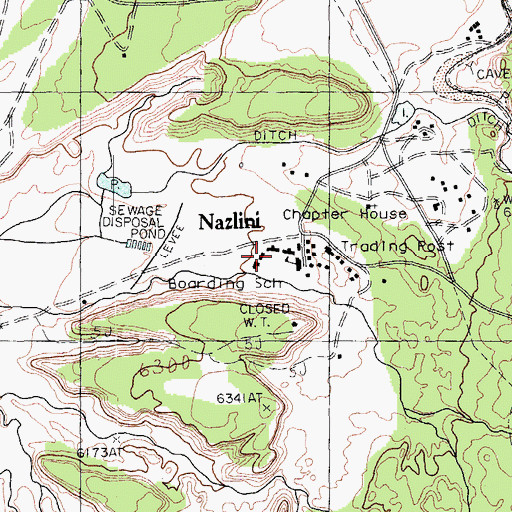 Topographic Map of Nazlini Boarding School, AZ