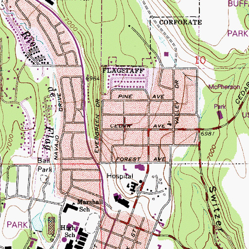 Topographic Map of Flagstaff Junior Academy, AZ