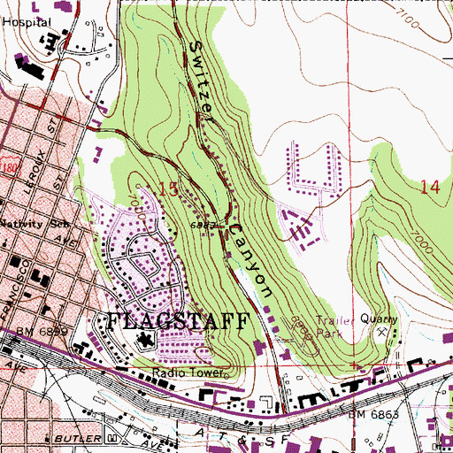 Topographic Map of Mountain School Highland Campus, AZ