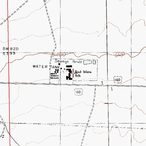 Topographic Map of Red Mesa High School, AZ