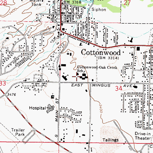 Topographic Map of Cottonwood Middle School, AZ