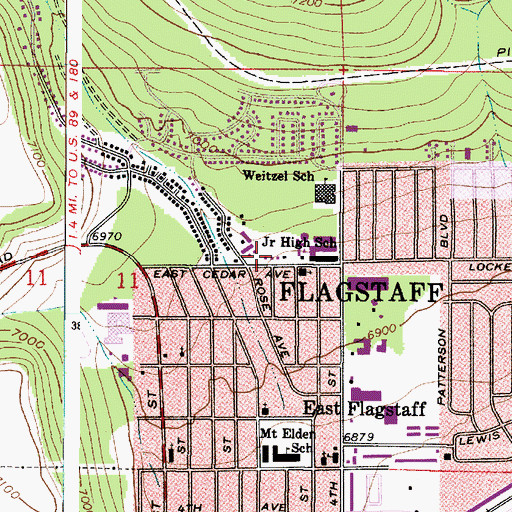 Topographic Map of Cedar Middle School, AZ