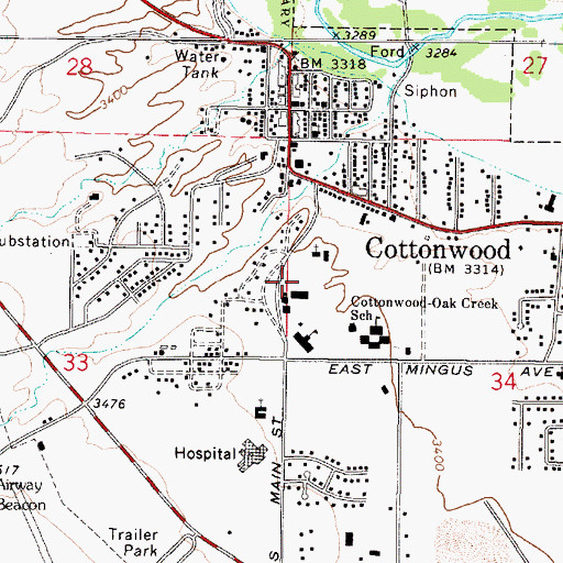 Topographic Map of Cottonwood Elementary School, AZ