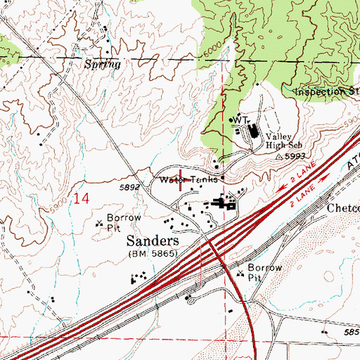 Topographic Map of Sanders Elementary School, AZ
