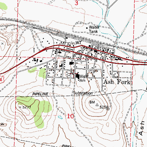 Topographic Map of Ash Fork Middle School, AZ