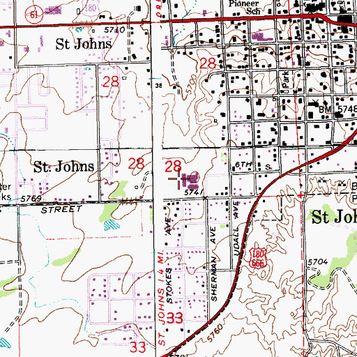 Topographic Map of Saint Johns Middle School, AZ