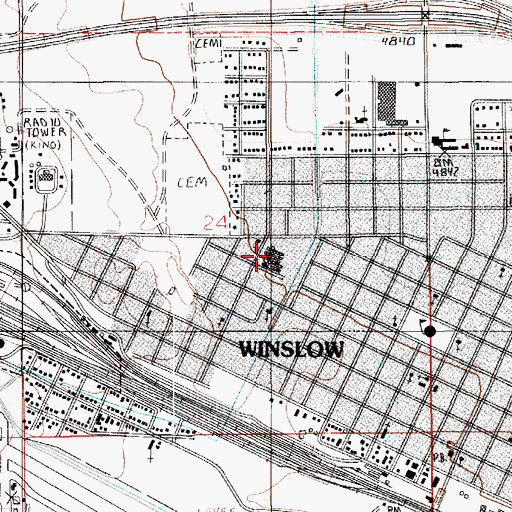 Topographic Map of Winslow Residential Hall, AZ