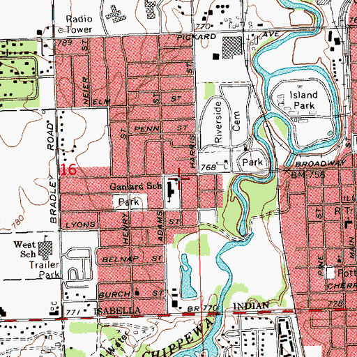 Topographic Map of Central Baptist Church, MI