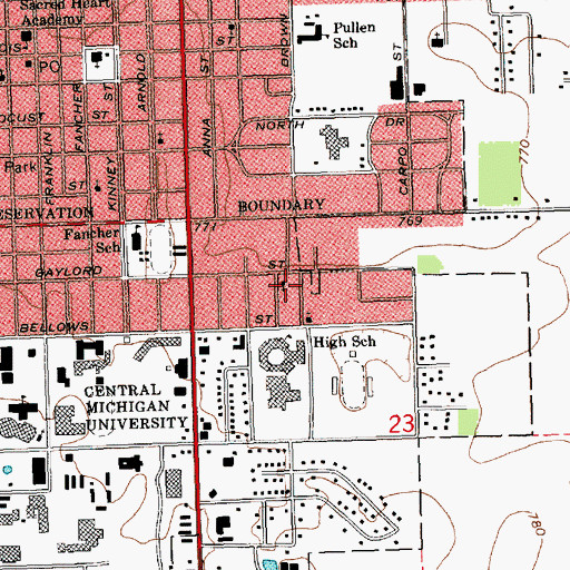 Topographic Map of Mount Pleasant Community of Christ, MI
