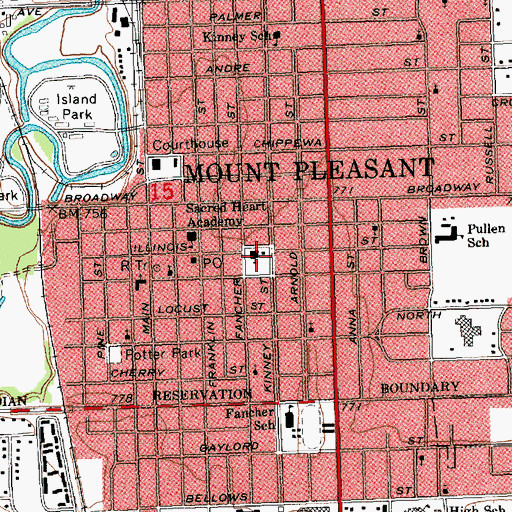 Topographic Map of Sacred Heart Parish, MI