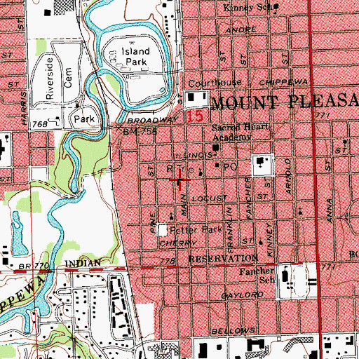 Topographic Map of First United Methodist Church, MI