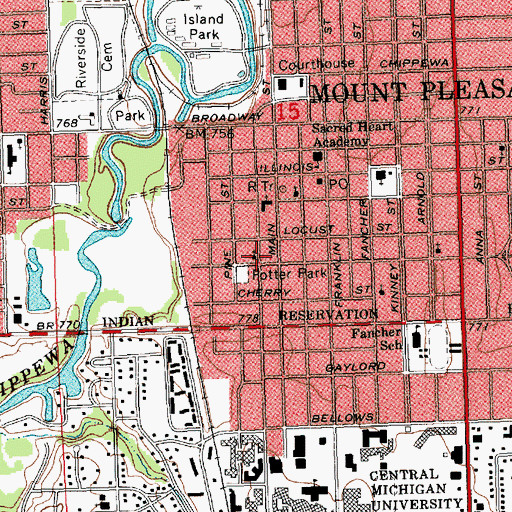 Topographic Map of Saint John's Episcopal Church, MI