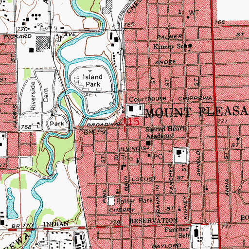 Topographic Map of Faith Community Church of God, MI