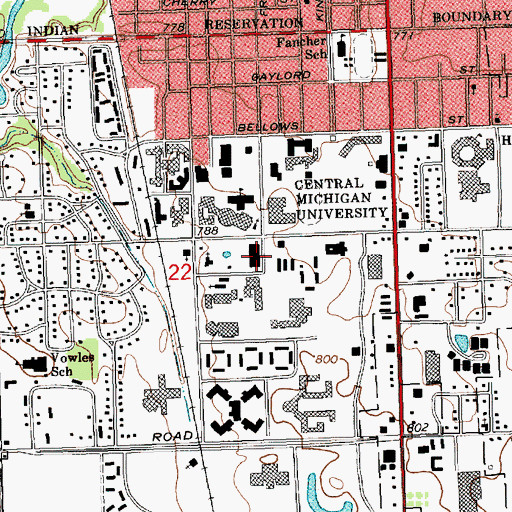 Topographic Map of Park Library, MI