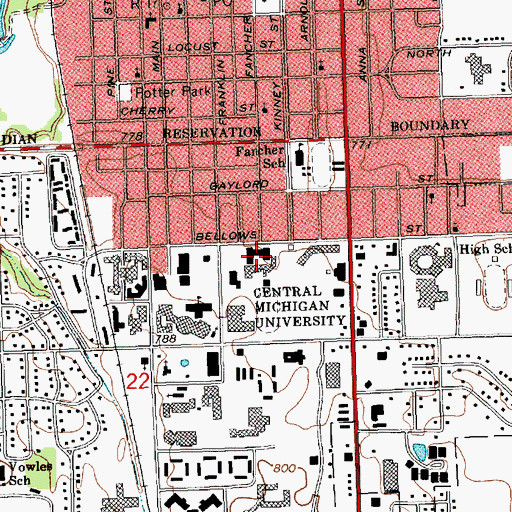Topographic Map of Carlin Alumni House, MI