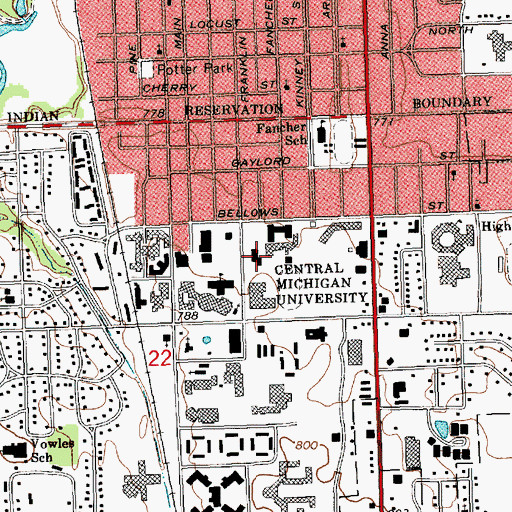 Topographic Map of Sloan Hall, MI
