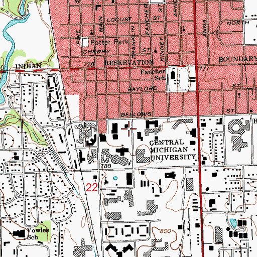 Topographic Map of Smith Hall, MI