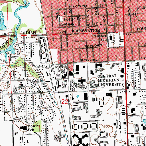 Topographic Map of Ronan Hall, MI