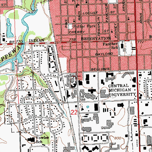 Topographic Map of Larzelere Hall, MI