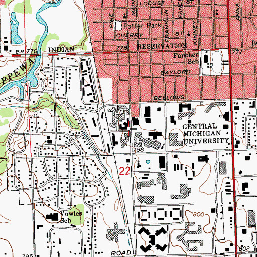 Topographic Map of Robinson Hall, MI