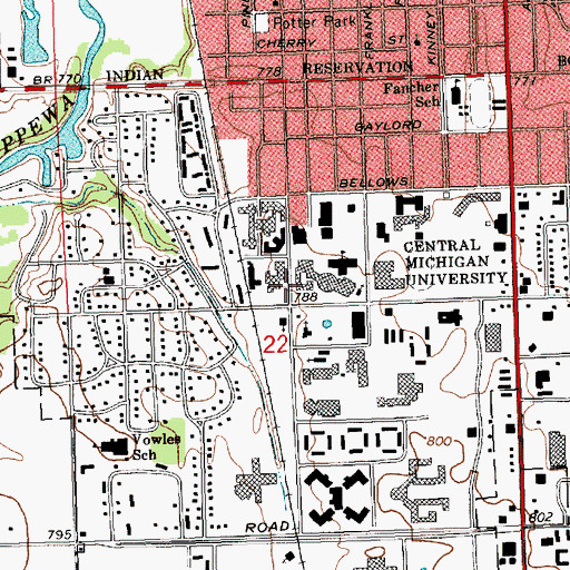 Topographic Map of Wightman Hall, MI