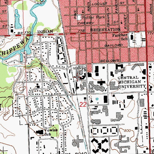 Topographic Map of Calkins Hall, MI